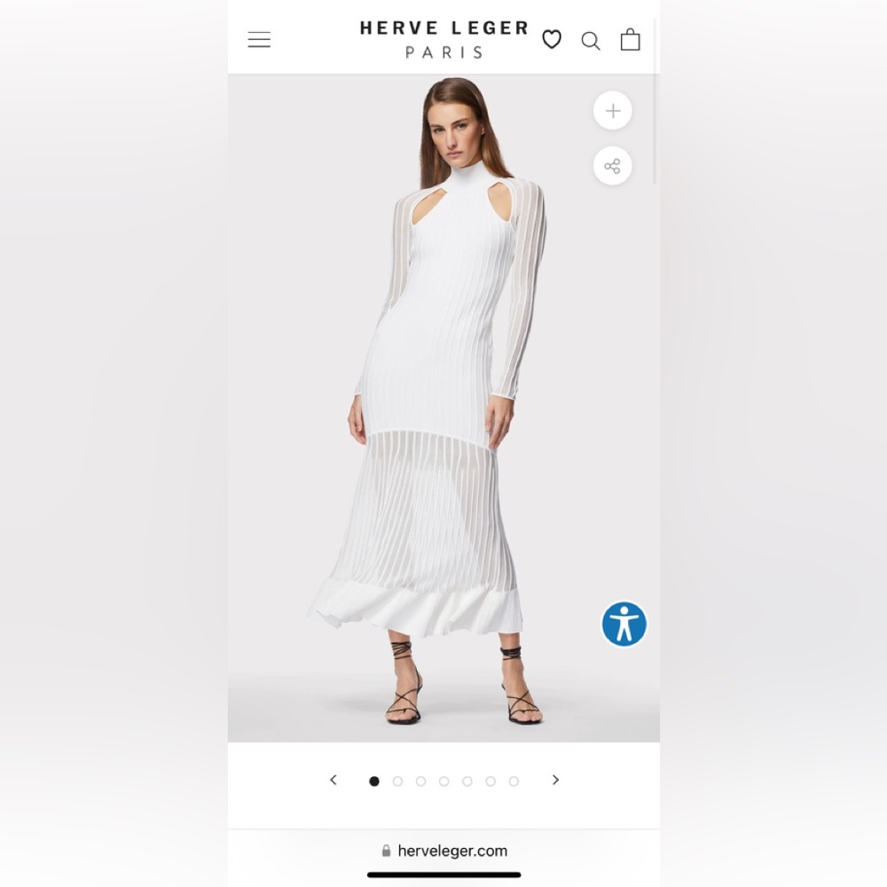 Herve Leger SHEER FLUTED STRIPE MIDI DRESS